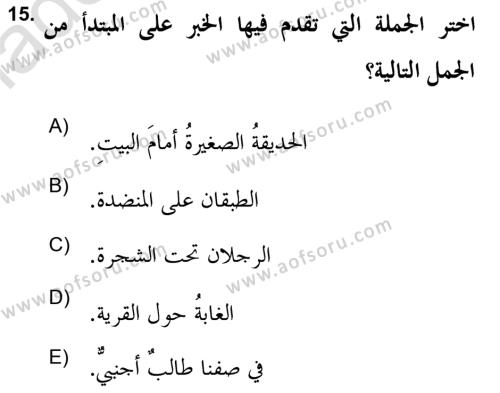 Arapça 2 (APÇ) Dersi 2021 - 2022 Yılı Yaz Okulu Sınavı 15. Soru