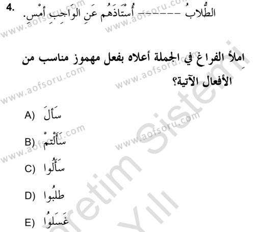 Arapça 2 (APÇ) Dersi 2021 - 2022 Yılı Yaz Okulu Sınavı 4. Soru