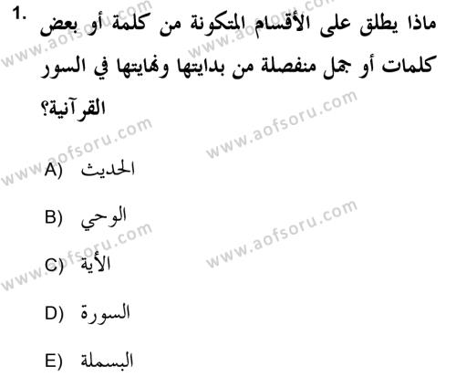 Tefsir Tarihi ve Usulü Dersi 2018 - 2019 Yılı (Final) Dönem Sonu Sınavı 1. Soru