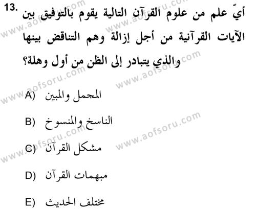 Tefsir Tarihi ve Usulü Dersi 2018 - 2019 Yılı (Final) Dönem Sonu Sınavı 13. Soru