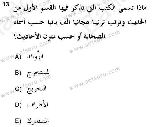 Hadis Tarihi ve Usulü Dersi 2017 - 2018 Yılı (Vize) Ara Sınavı 13. Soru