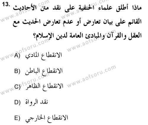 Hadis Tarihi ve Usulü Dersi 2020 - 2021 Yılı Yaz Okulu Sınavı 13. Soru