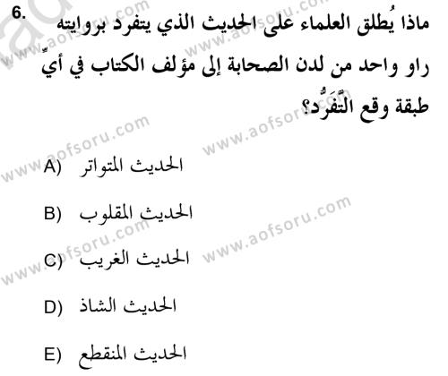 Hadis Tarihi ve Usulü Dersi 2020 - 2021 Yılı Yaz Okulu Sınavı 6. Soru