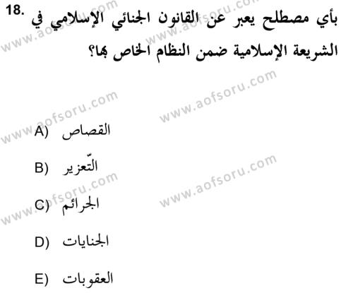 İslam Hukukuna Giriş Dersi 2017 - 2018 Yılı (Final) Dönem Sonu Sınavı 18. Soru