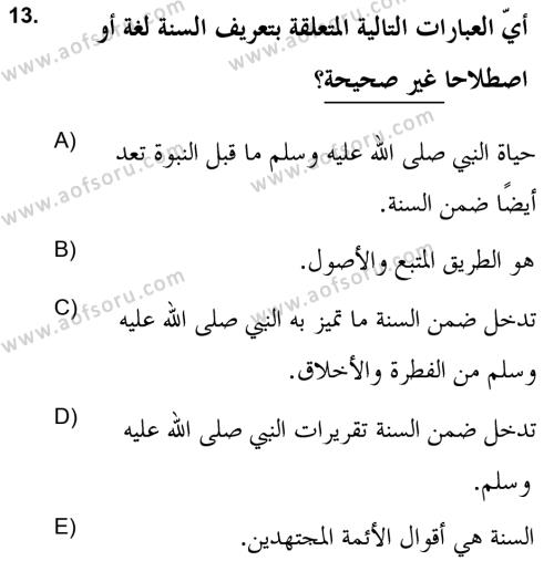 Hadis Dersi 2020 - 2021 Yılı Yaz Okulu Sınavı 13. Soru