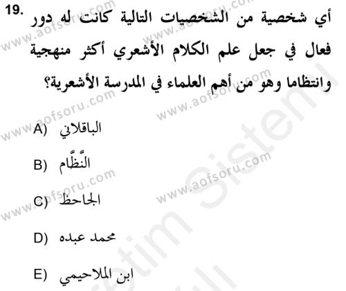 Kelam’a Giriş Dersi 2018 - 2019 Yılı (Vize) Ara Sınavı 19. Soru