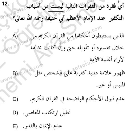 Kelam’a Giriş Dersi 2021 - 2022 Yılı (Vize) Ara Sınavı 12. Soru