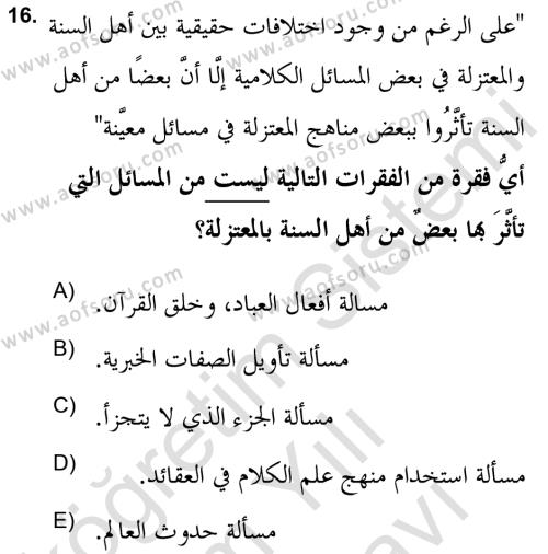 Kelam’a Giriş Dersi 2021 - 2022 Yılı (Vize) Ara Sınavı 16. Soru