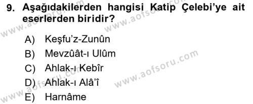 İslam Düşünce Tarihi Dersi 2022 - 2023 Yılı (Final) Dönem Sonu Sınavı 9. Soru