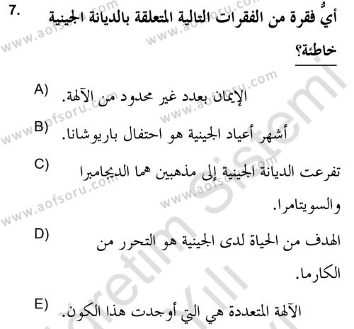 Yaşayan Dünya Dinleri Dersi 2021 - 2022 Yılı (Vize) Ara Sınavı 7. Soru