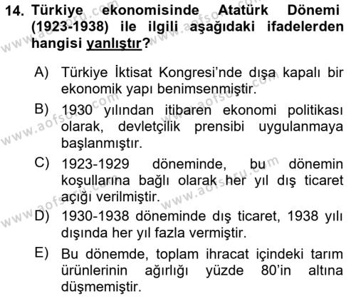 Dış Ticarete Giriş Dersi 2020 - 2021 Yılı Yaz Okulu Sınavı 14. Soru