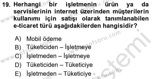 Dış Ticarete Giriş Dersi 2020 - 2021 Yılı Yaz Okulu Sınavı 19. Soru