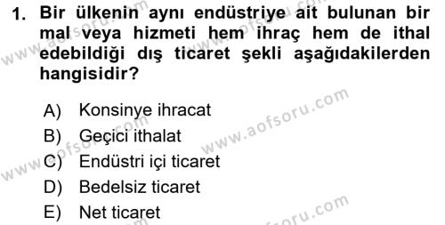 Dış Ticarete Giriş Dersi 2021 - 2022 Yılı (Vize) Ara Sınavı 1. Soru