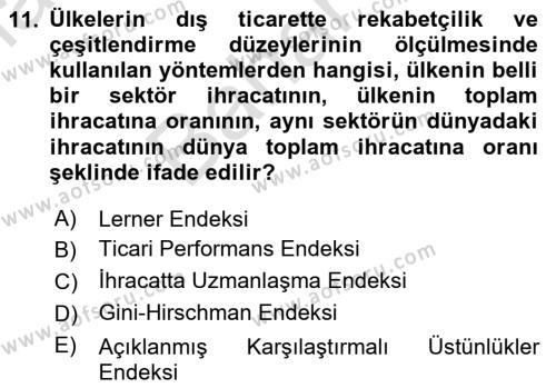 Dış Ticarete Giriş Dersi 2021 - 2022 Yılı (Final) Dönem Sonu Sınavı 11. Soru