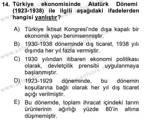 Dış Ticarete Giriş Dersi 2021 - 2022 Yılı (Final) Dönem Sonu Sınavı 14. Soru