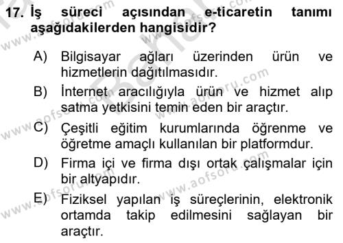 Dış Ticarete Giriş Dersi 2021 - 2022 Yılı (Final) Dönem Sonu Sınavı 17. Soru