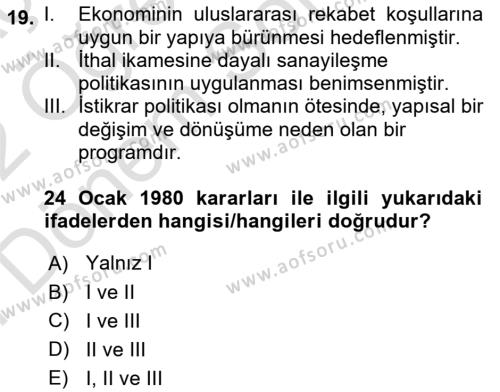 Dış Ticarete Giriş Dersi 2021 - 2022 Yılı (Final) Dönem Sonu Sınavı 19. Soru