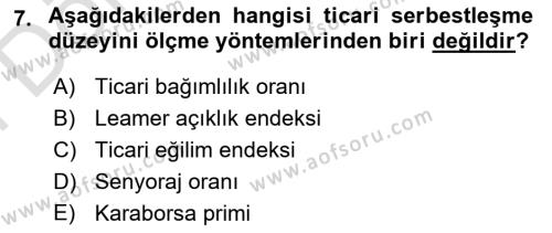 Dış Ticarete Giriş Dersi 2021 - 2022 Yılı (Final) Dönem Sonu Sınavı 7. Soru