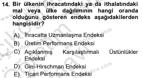 Dış Ticarete Giriş Dersi 2021 - 2022 Yılı Yaz Okulu Sınavı 14. Soru