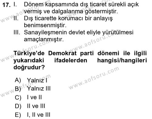 Dış Ticarete Giriş Dersi 2021 - 2022 Yılı Yaz Okulu Sınavı 17. Soru