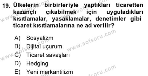 Dış Ticarete Giriş Dersi 2021 - 2022 Yılı Yaz Okulu Sınavı 19. Soru