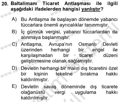 Dış Ticarete Giriş Dersi 2021 - 2022 Yılı Yaz Okulu Sınavı 20. Soru