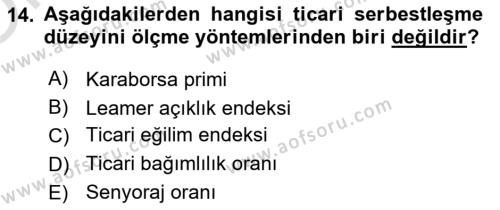 Dış Ticarete Giriş Dersi 2022 - 2023 Yılı Yaz Okulu Sınavı 14. Soru