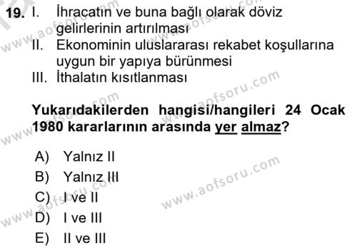 Dış Ticarete Giriş Dersi 2022 - 2023 Yılı Yaz Okulu Sınavı 19. Soru