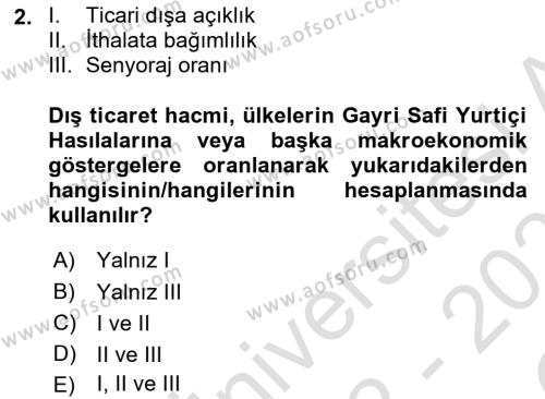 Dış Ticarete Giriş Dersi 2022 - 2023 Yılı Yaz Okulu Sınavı 2. Soru