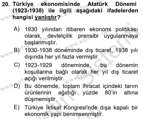 Dış Ticarete Giriş Dersi 2022 - 2023 Yılı Yaz Okulu Sınavı 20. Soru