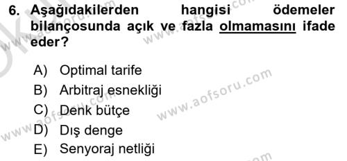 Dış Ticarete Giriş Dersi 2022 - 2023 Yılı Yaz Okulu Sınavı 6. Soru