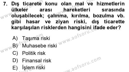 Dış Ticarete Giriş Dersi 2022 - 2023 Yılı Yaz Okulu Sınavı 7. Soru