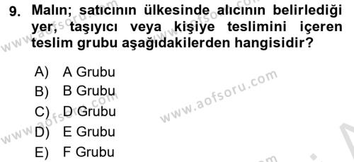 Dış Ticarete Giriş Dersi 2022 - 2023 Yılı Yaz Okulu Sınavı 9. Soru