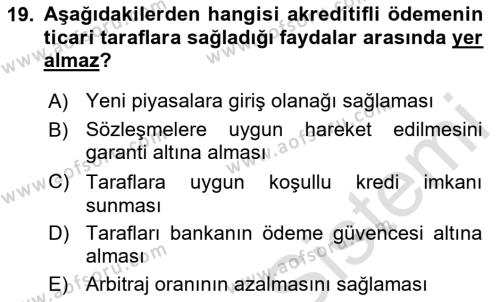 Dış Ticarete Giriş Dersi 2023 - 2024 Yılı (Vize) Ara Sınavı 19. Soru