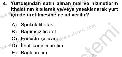 Dış Ticarete Giriş Dersi 2023 - 2024 Yılı (Vize) Ara Sınavı 4. Soru