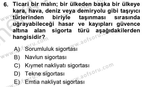 Dış Ticarete Giriş Dersi 2023 - 2024 Yılı (Vize) Ara Sınavı 6. Soru