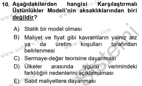 Uluslararası Ticaret Dersi 2016 - 2017 Yılı (Vize) Ara Sınavı 10. Soru