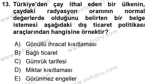 Uluslararası Ticaret Dersi 2016 - 2017 Yılı (Vize) Ara Sınavı 13. Soru