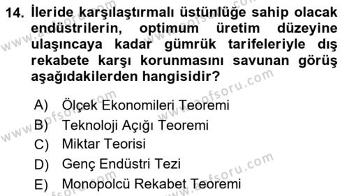 Uluslararası Ticaret Dersi 2016 - 2017 Yılı (Vize) Ara Sınavı 14. Soru