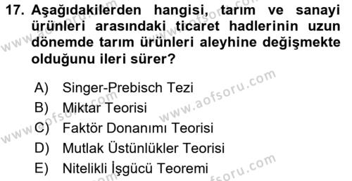 Uluslararası Ticaret Dersi 2016 - 2017 Yılı (Vize) Ara Sınavı 17. Soru