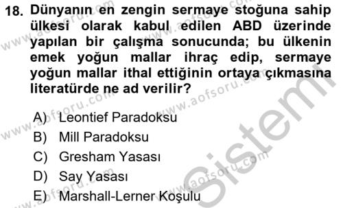 Uluslararası Ticaret Dersi 2016 - 2017 Yılı (Vize) Ara Sınavı 18. Soru