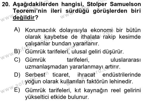 Uluslararası Ticaret Dersi 2016 - 2017 Yılı (Vize) Ara Sınavı 20. Soru