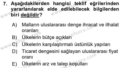 Uluslararası Ticaret Dersi 2016 - 2017 Yılı (Vize) Ara Sınavı 7. Soru