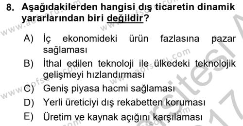 Uluslararası Ticaret Dersi 2016 - 2017 Yılı (Vize) Ara Sınavı 8. Soru