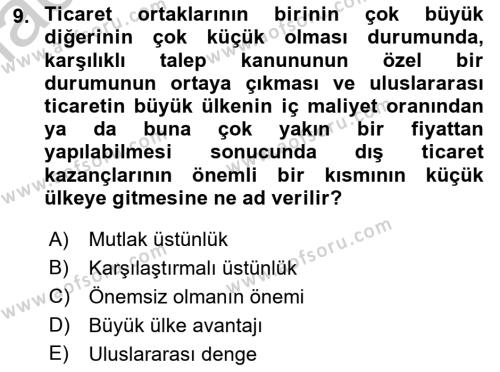 Uluslararası Ticaret Dersi 2016 - 2017 Yılı (Vize) Ara Sınavı 9. Soru