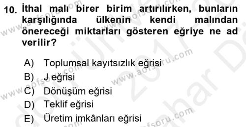 Uluslararası Ticaret Dersi 2017 - 2018 Yılı (Vize) Ara Sınavı 10. Soru