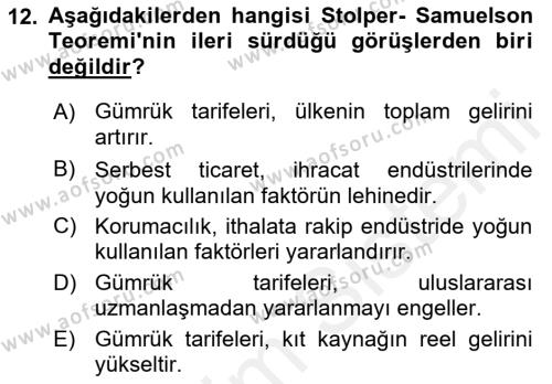 Uluslararası Ticaret Dersi 2017 - 2018 Yılı (Vize) Ara Sınavı 12. Soru