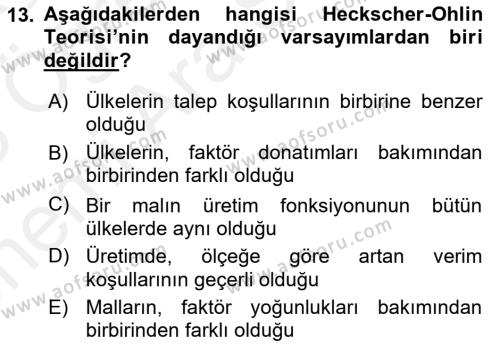 Uluslararası Ticaret Dersi 2017 - 2018 Yılı (Vize) Ara Sınavı 13. Soru