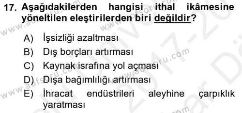 Uluslararası Ticaret Dersi 2017 - 2018 Yılı (Vize) Ara Sınavı 17. Soru