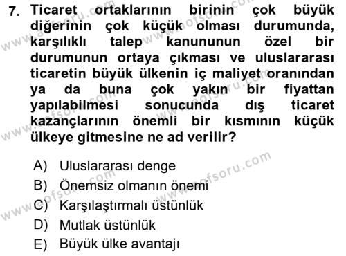 Uluslararası Ticaret Dersi 2017 - 2018 Yılı (Vize) Ara Sınavı 7. Soru